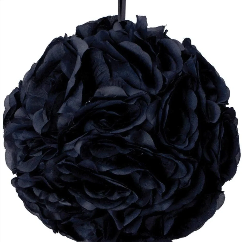 Black Silk Flower Ball Pomander Wedding Decoration, 7 Inches